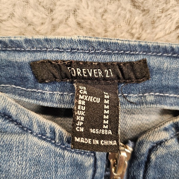 Forever 21 Women Medium Wash Denim Zip Front Bodycon Mini Dress Size M - Picture 5 of 7